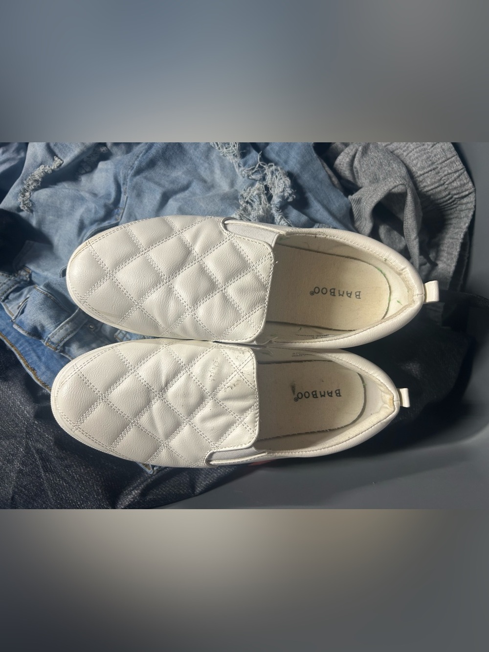 BAMBOO White Quilted Slip-On Sneakers
